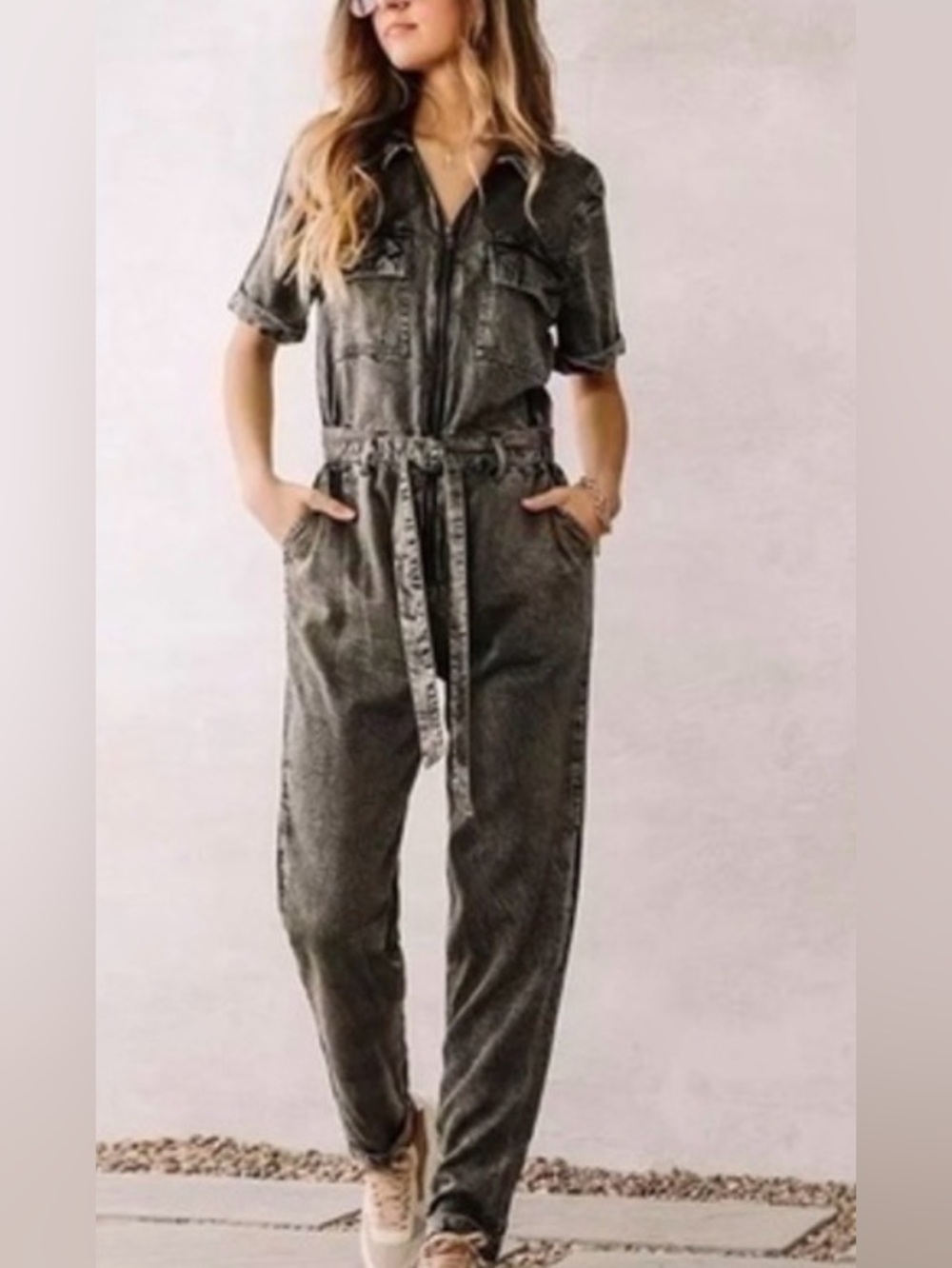 En Creme Olive Utility Jumpsuit